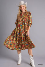 Load image into Gallery viewer, The Kellie Satin Paisley Tiered Midi Dress with Collar
