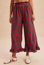 Load image into Gallery viewer, Christmas Check Flannel Wide Leg Ruffle Pants

