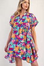 Load image into Gallery viewer, FLORAL PRINTED WOVEN RUFFLE BOTTOM DRESS
