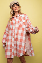 Load image into Gallery viewer, CHECKERED WASHED BUTTON DOWN SHIRT DRESS
