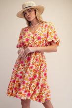 Load image into Gallery viewer, FLORAL PRINTED RAYON NYLON SURPLICE DRESS -
