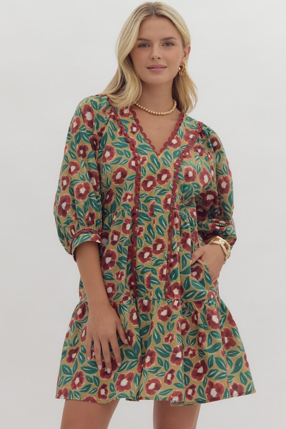 Floral print veck dress-