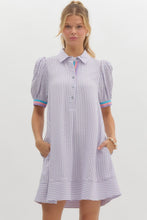 Load image into Gallery viewer, Striped short puff sleeve swing shirt dress
