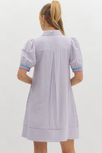 Load image into Gallery viewer, Striped short puff sleeve swing shirt dress
