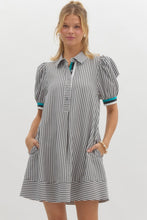 Load image into Gallery viewer, Striped short puff sleeve swing shirt dress
