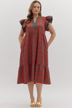 Load image into Gallery viewer, Plaid flutter sleeve dress
