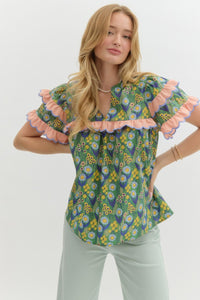 Floral Print Best Seller ruffle short sleeve top