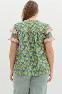 Floral Print Best Seller ruffle short sleeve top