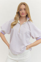 Load image into Gallery viewer, Lavender striped short puff sleeve top
