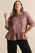Load image into Gallery viewer, GINGHAM PEPLUM HEM TOP
