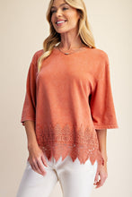 Load image into Gallery viewer, Mineral Washed Lace Bottom Boxy Knit Top

