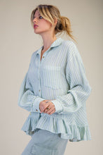 Load image into Gallery viewer, STRIPED COTTON GAUZE RUFFLE BOTTOM SHIRT

