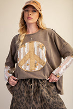 Load image into Gallery viewer, PEACE PATCH FRONT WASHED KNIT TOP-arrives end of Sept
