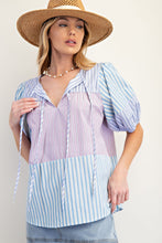 Load image into Gallery viewer, COLOR BLOCK STRIPE MIX WOVEN TOP
