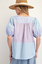 Load image into Gallery viewer, COLOR BLOCK STRIPE MIX WOVEN TOP

