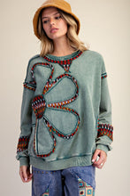 Load image into Gallery viewer, FLORAL PATCH FRONT WASHED TERRY PULLOVER-arrives here end of August
