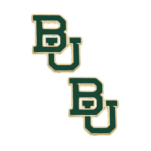 BAYLOR BEARS ENAMEL STUD EARRINGS IN GREEN/GOLD