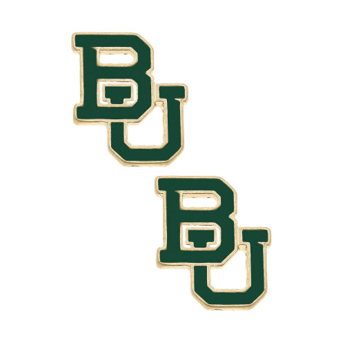 BAYLOR BEARS ENAMEL STUD EARRINGS IN GREEN/GOLD