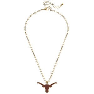 TEXAS LONGHORNS ENAMEL PENDANT NECKLACE IN BURNT ORANGE