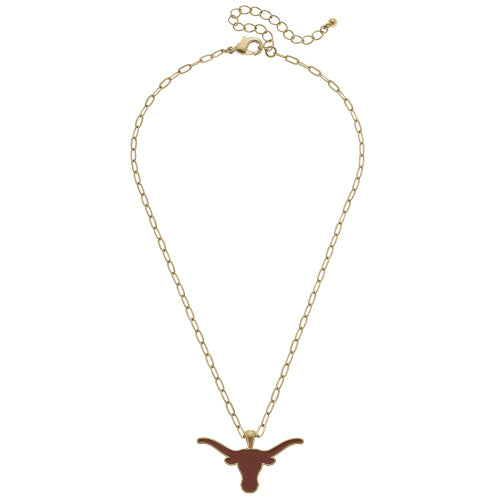 TEXAS LONGHORNS ENAMEL PENDANT NECKLACE IN BURNT ORANGE