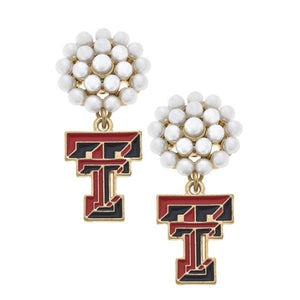 TEXAS TECH RED RAIDERS PEARL CLUSTER ENAMEL DROP EARRINGS IN SCARLET & BLACK