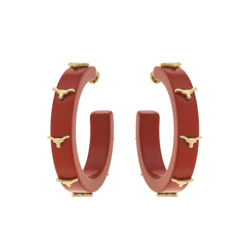 TEXAS LONGHORNS RESIN LOGO HOOP EARRINGS IN BURNT ORANGE