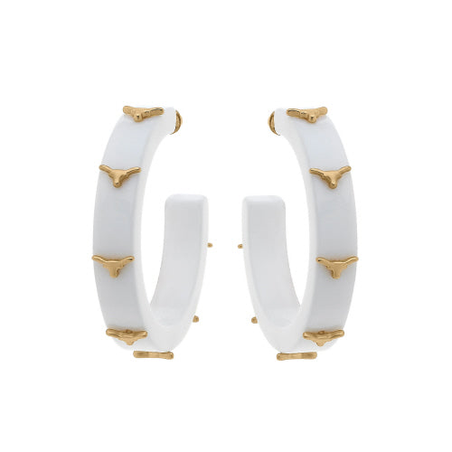 TEXAS LONGHORNS RESIN LOGO HOOP EARRINGS IN WHITE