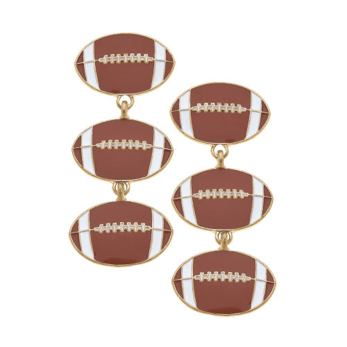 FOOTBALL TRIPLE DROP ENAMEL EARRINGS IN BROWN