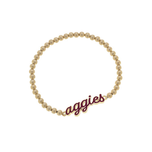 TEXAS A&M AGGIES ENAMEL SCRIPT STRETCH BRACELET IN MAROON & SATIN GOLD