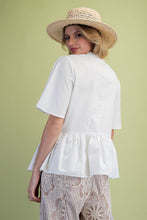 Load image into Gallery viewer, EMBROIDERY DETAILING COTTON PEPLUM TOP
