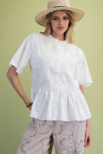 Load image into Gallery viewer, EMBROIDERY DETAILING COTTON PEPLUM TOP
