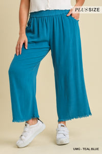 The Dianna Wide Leg Pant with Elastic Waist, Pockets, and Frayed Hem