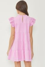 Load image into Gallery viewer, Round neck ruffle shoulder tiered mini dress featuring pintuck detailing
